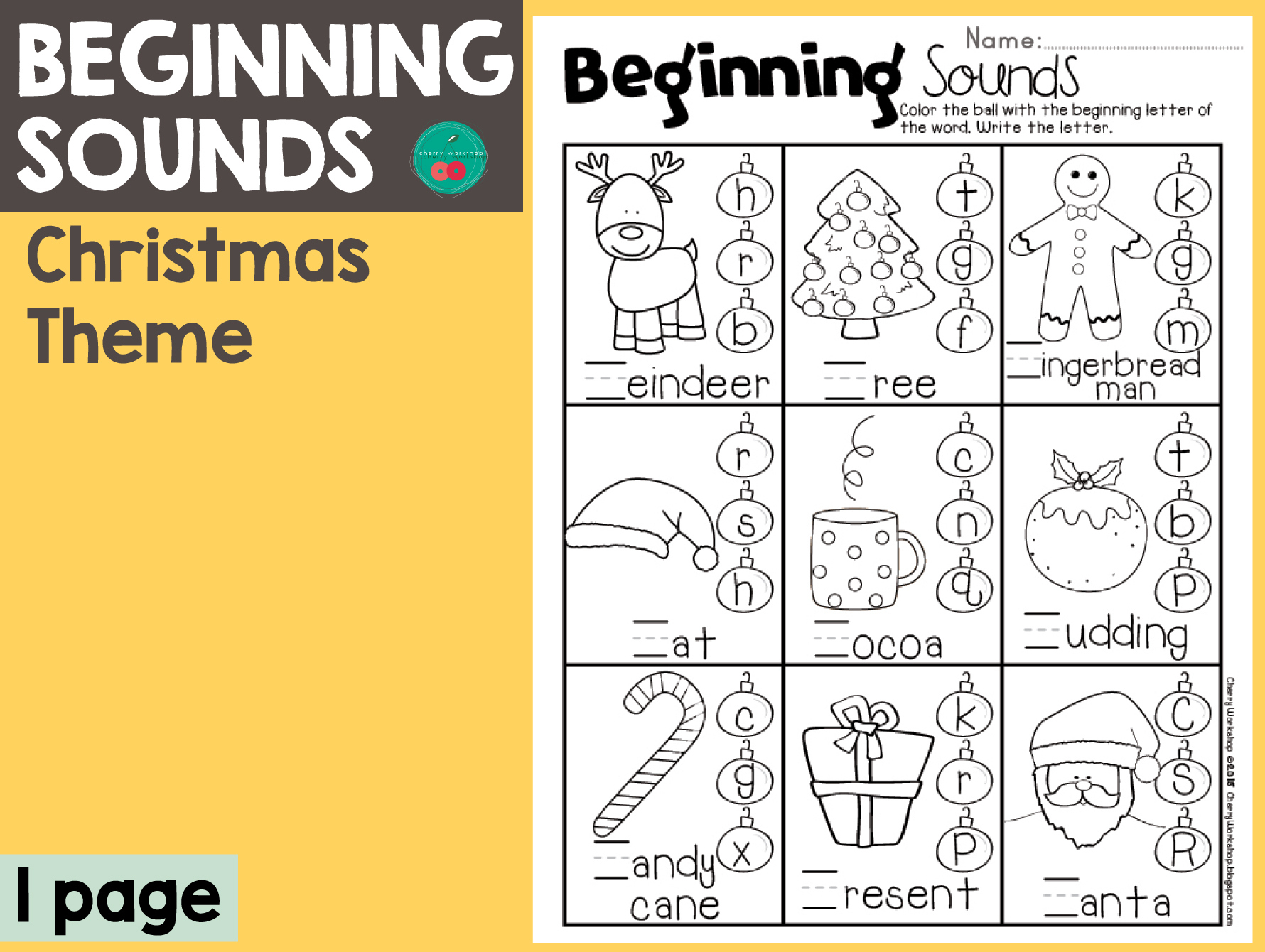 Christmas Beginning Sounds with Beginning Sounds Christmas Worksheets