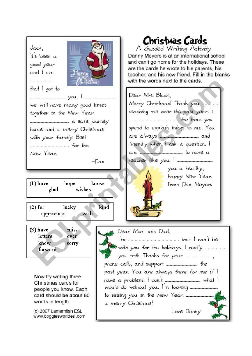 Christmas Card Cloze - Esl Worksheetiris1212 in Christmas Cloze Worksheets Answers