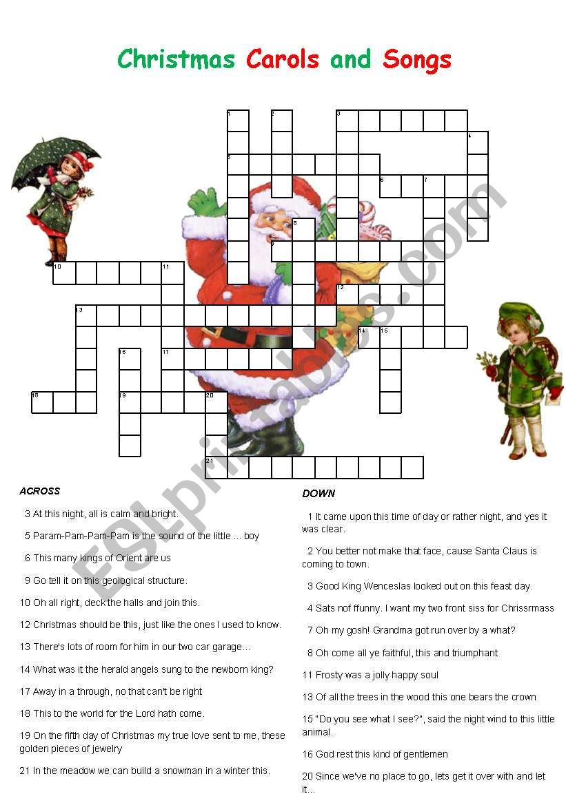 Christmas Carols And Songs Crossword - Esl Worksheetenglishchris throughout Christmas Music Puzzles Worksheets