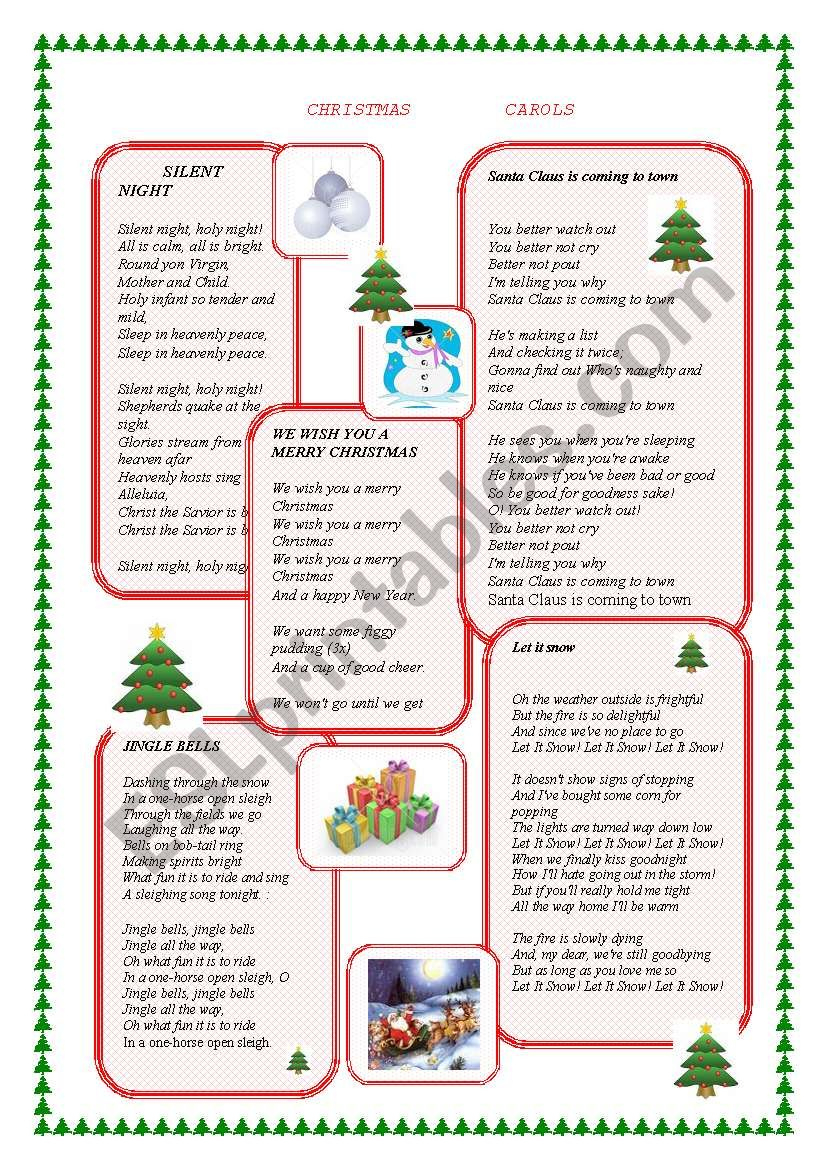 Christmas Carols - Esl Worksheeta_K_ pertaining to History of Christmas Carols Worksheets