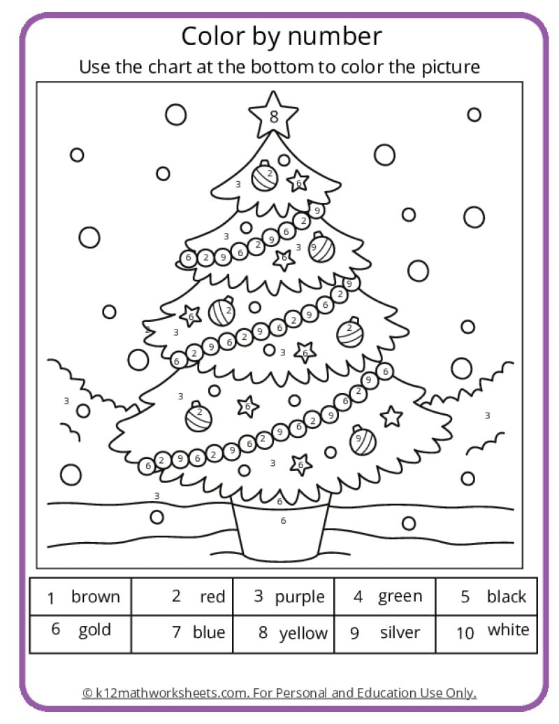 Christmas Colornumber Pages within Education Com Christmas Worksheets