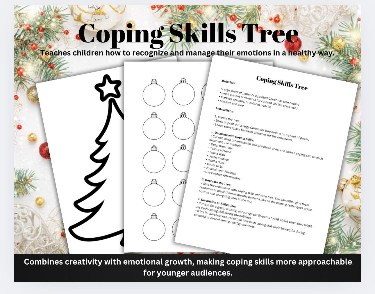 Christmas Coping Skills Tree Activity: Mental Health Worksheet in Coping Skills Christmas Counseling Worksheets