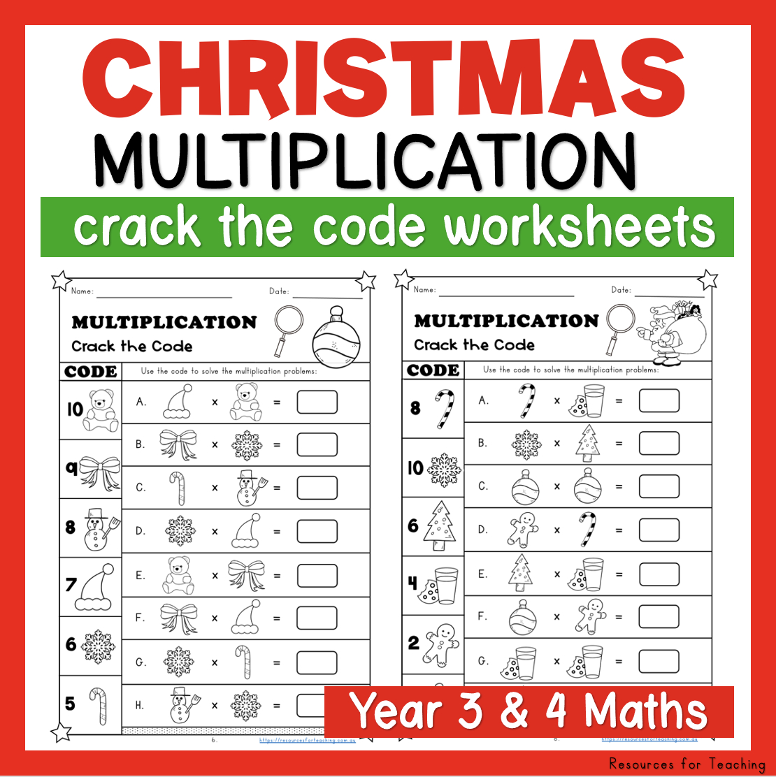Christmas Crack The Code: Multiplication Worksheets | Resources for Christmas Multiplication Worksheets Free