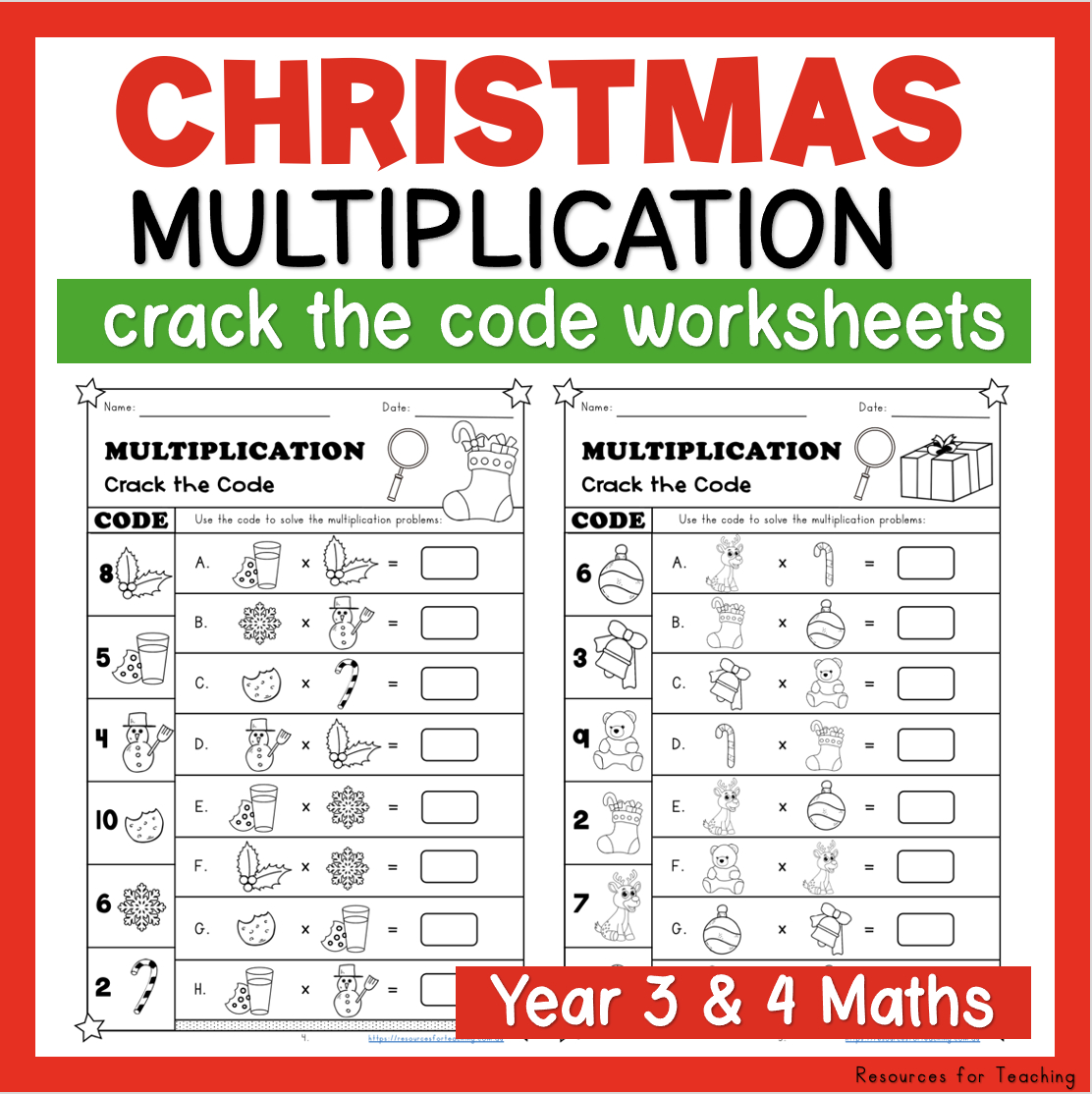 Christmas Crack The Code: Multiplication Worksheets | Resources with Crack The Code Christmas Worksheets