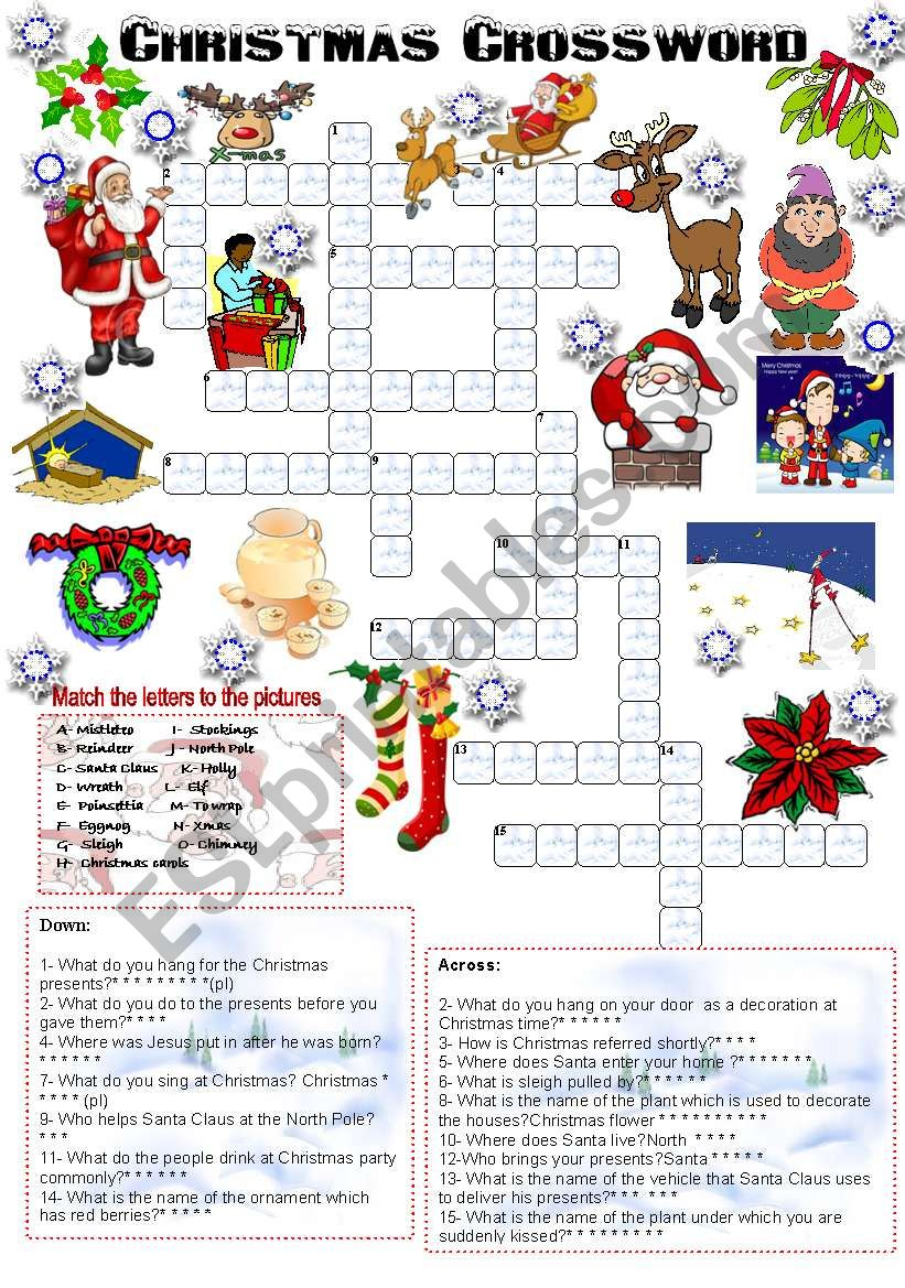 Christmas Crossword (05.12.2008) - Esl Worksheetemila inside Christmas Crossword Puzzle Worksheets Answer Key