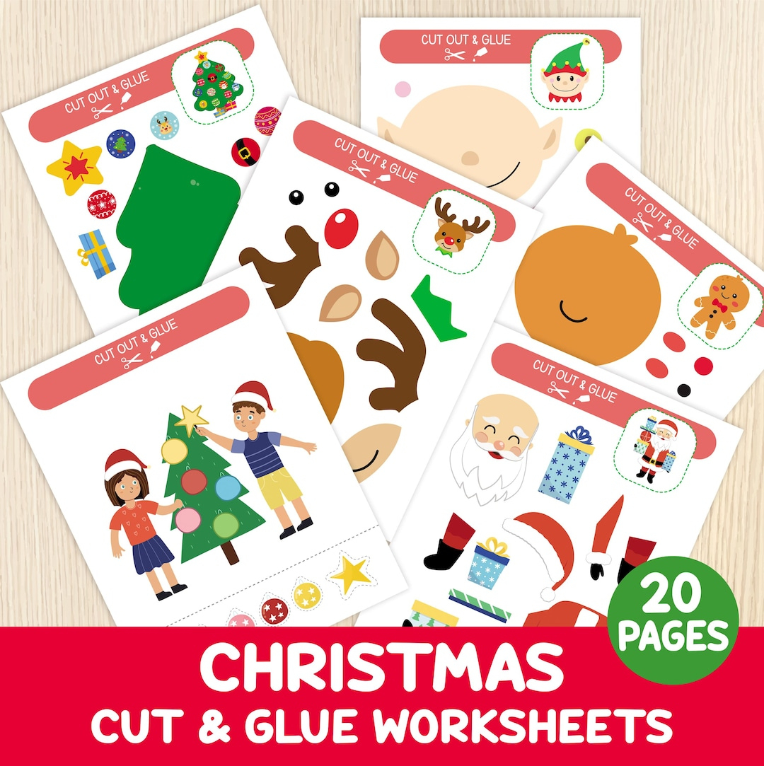 Christmas Cut & Glue Worksheets, 20 Activity Pages, Cut And Paste intended for Cut and Glue Christmas Worksheets