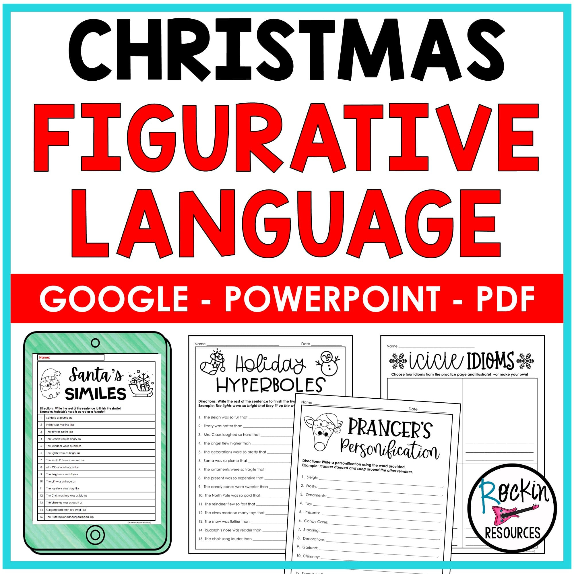 Christmas Figurative Language - Rockin Resources intended for Christmas Similes and Metaphors Worksheets