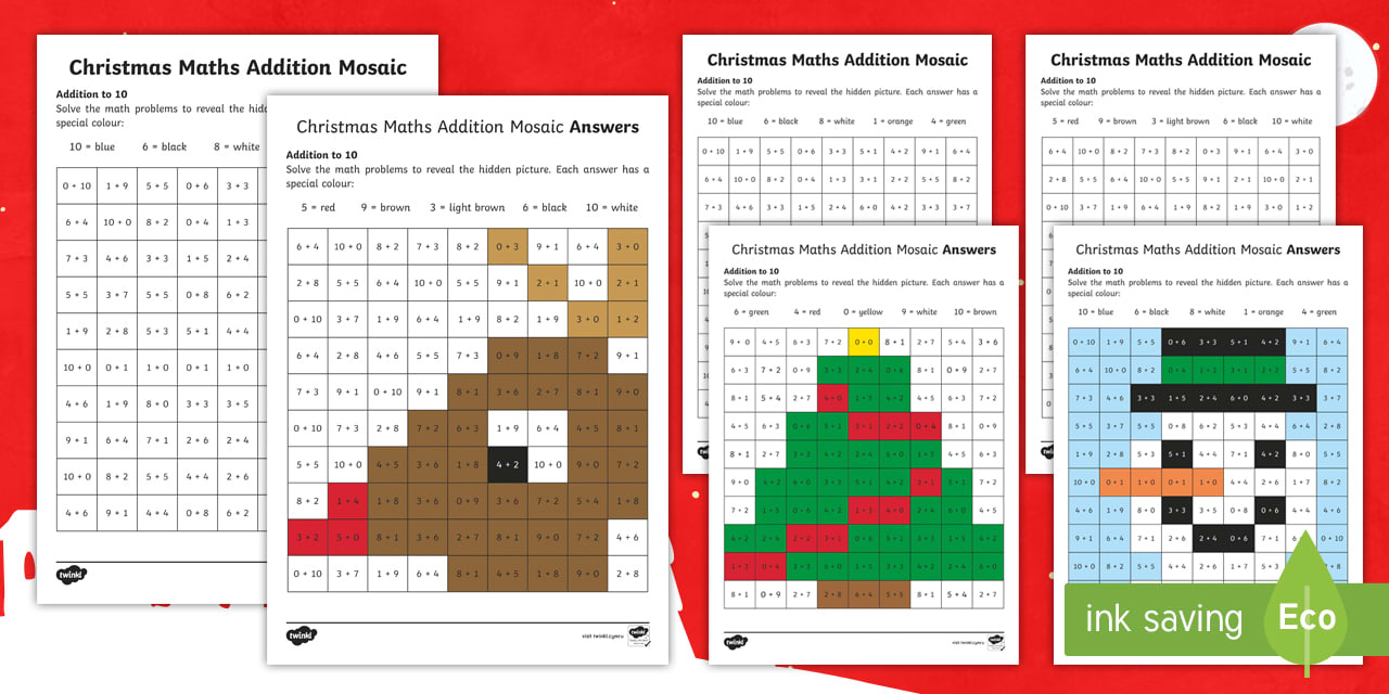Christmas Foundation Phase Addition To 10 Worksheet - Christmas with regard to Christmas Maths Mosaic Worksheets
