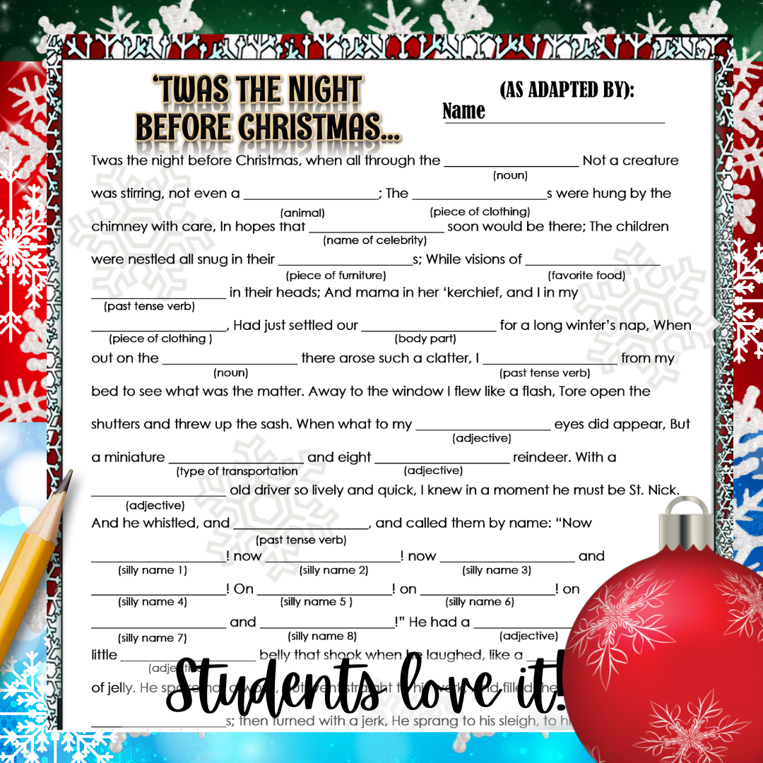 Christmas Holiday Activities For Middle School Ela English: Mad pertaining to Christmas Worksheets For Middle School