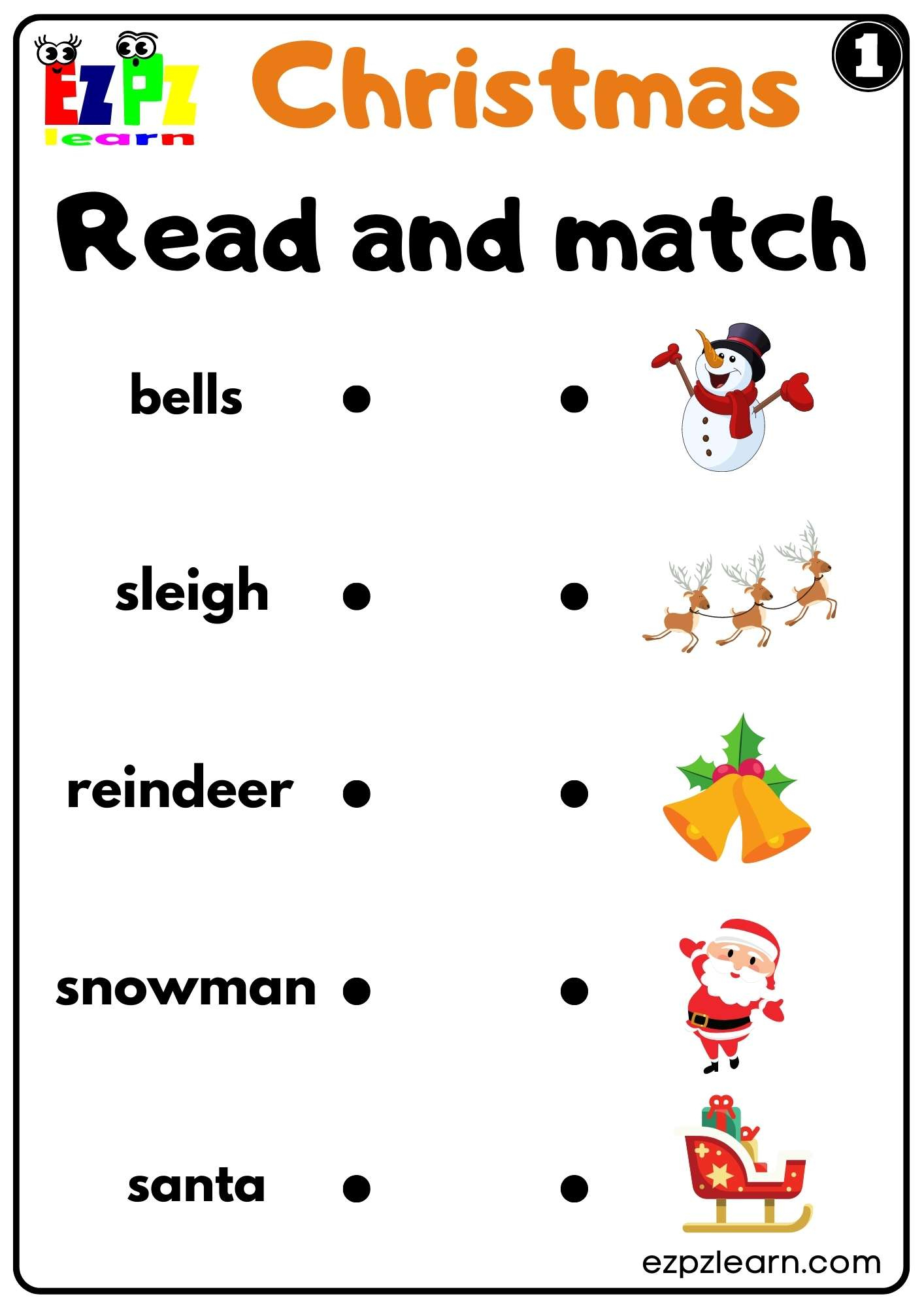 Christmas Holiday Read And Match Set 1 For Kids K5 And Esl Free regarding K5 Learning Christmas Worksheets