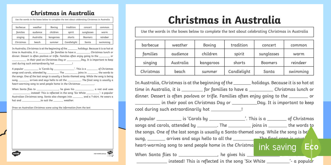 Christmas In Australia Cloze Worksheet with regard to Christmas Cloze Worksheets Answers