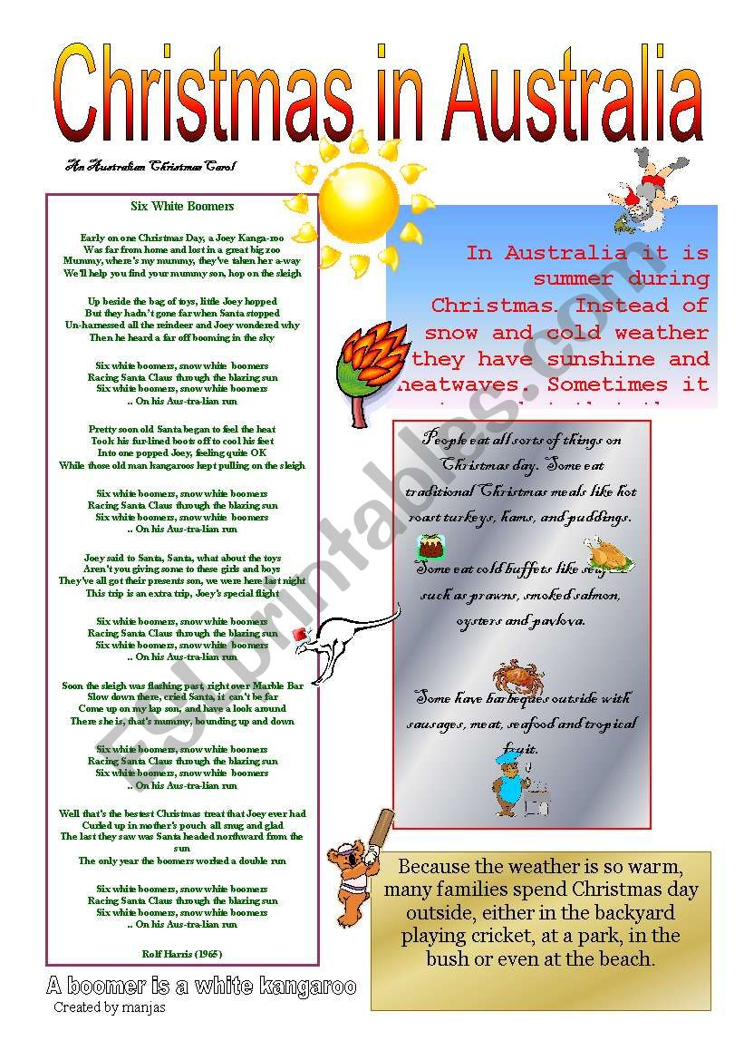 Christmas In Australia - Esl Worksheetmanjas regarding Christmas in Australia Worksheets