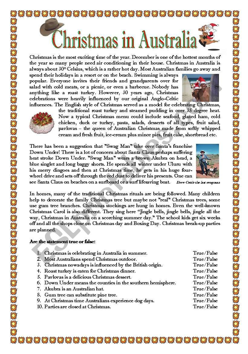 Christmas In Australia With Key - Esl Worksheetsaskat3 throughout Christmas In Australia Worksheets