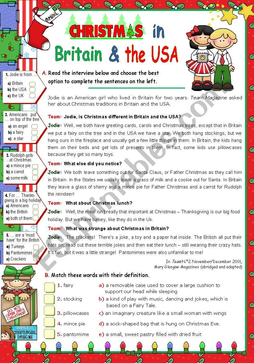 Christmas In Britain And In The Usa - Esl Worksheetmena22 throughout Christmas In America Worksheets