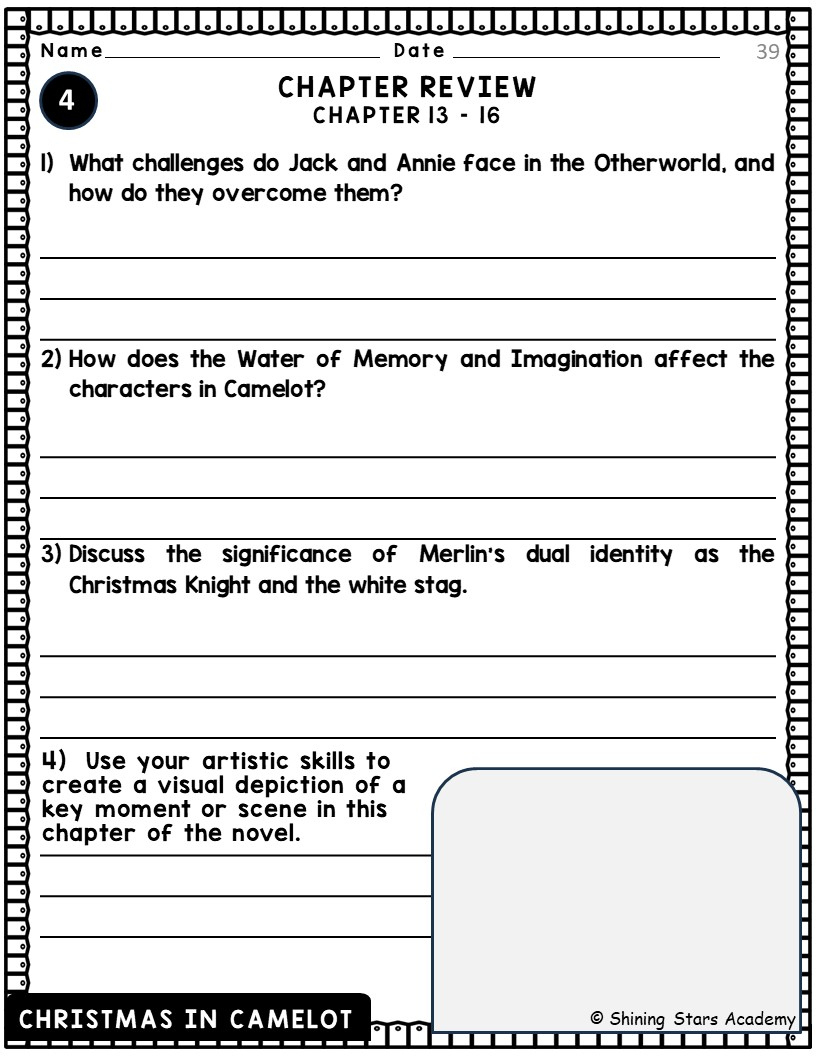Christmas In Camelot Novel Study Comprehension, Critical Thinking inside Christmas In Camelot Worksheets