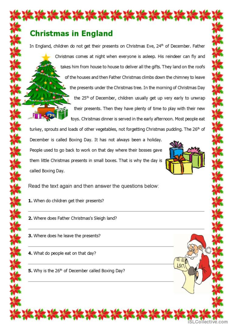 Christmas In England Reading For Det…: English Esl Worksheets Pdf throughout Christmas in England Worksheets