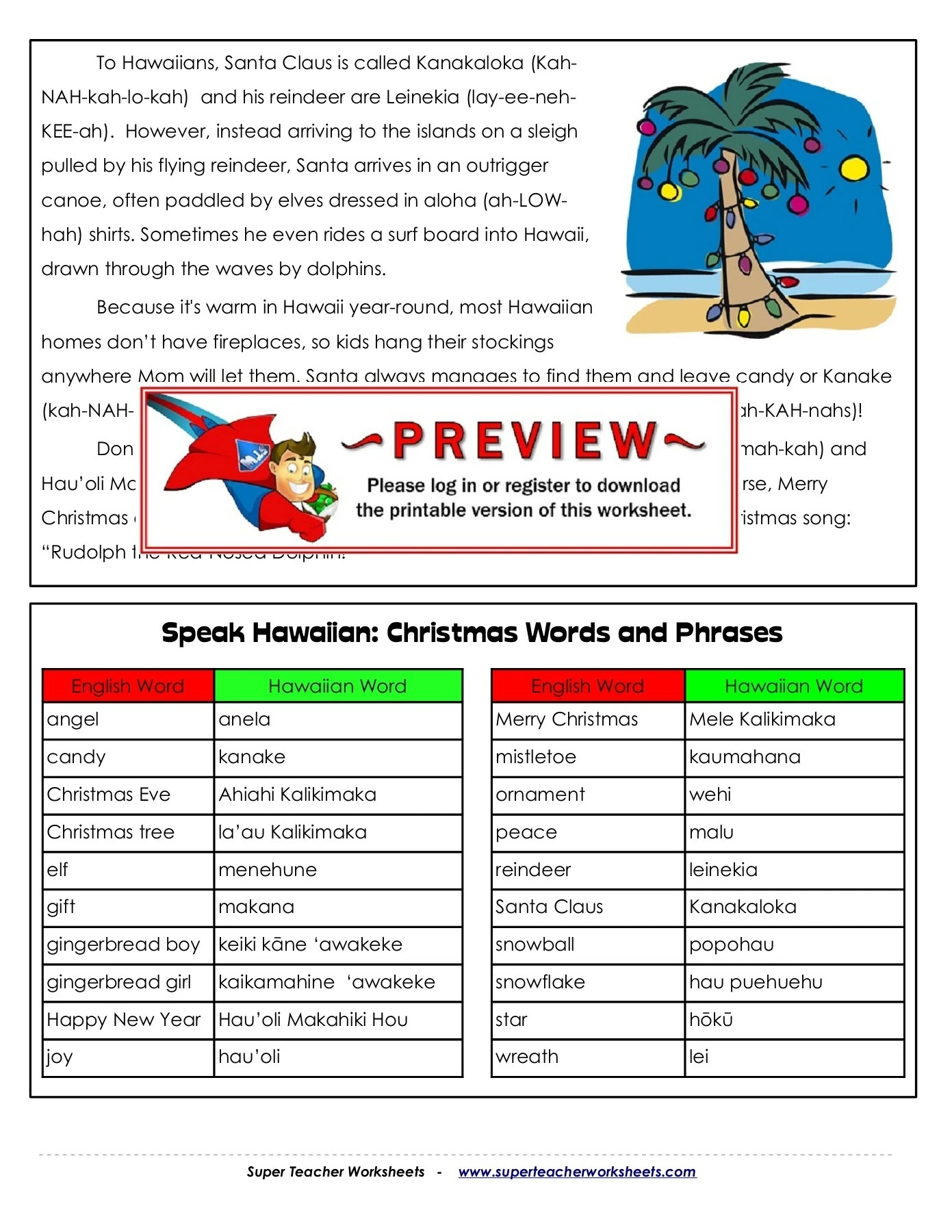 Christmas In Hawaii - Super Teacher Worksheets in Super Teacher Worksheets Christmas