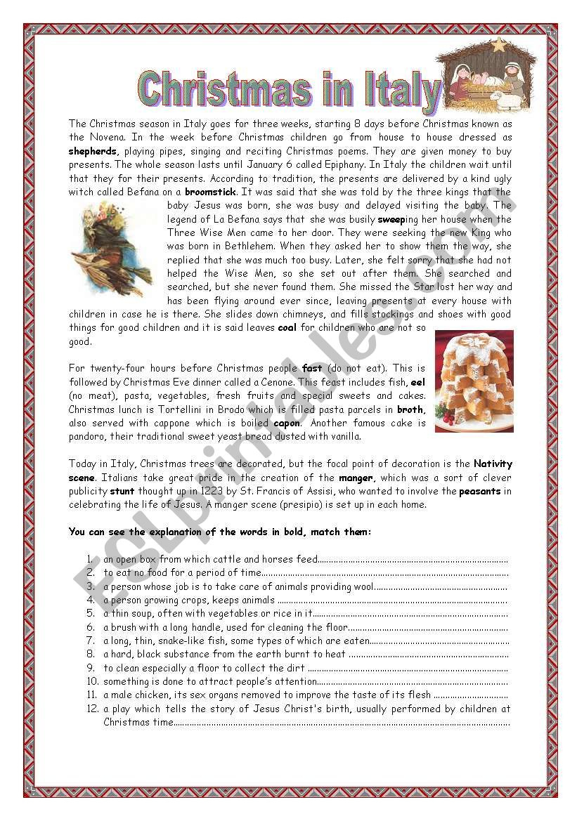 Christmas In Italy With Key - Esl Worksheetsaskat3 within Christmas In Italy Worksheets