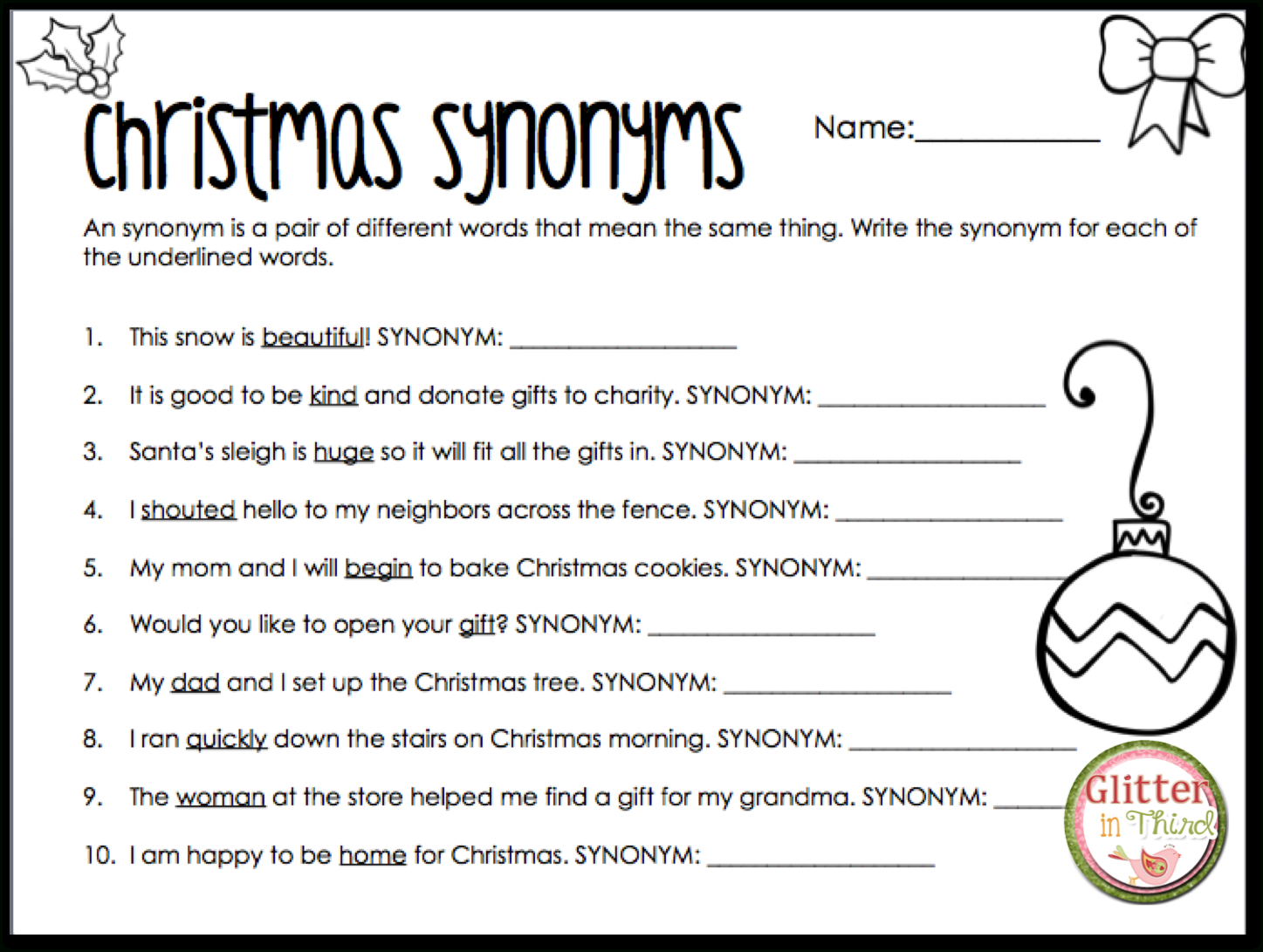 Christmas In The Classroom! - Glitter In Third - Worksheets Library throughout Christmas Synonyms and Antonyms Worksheets