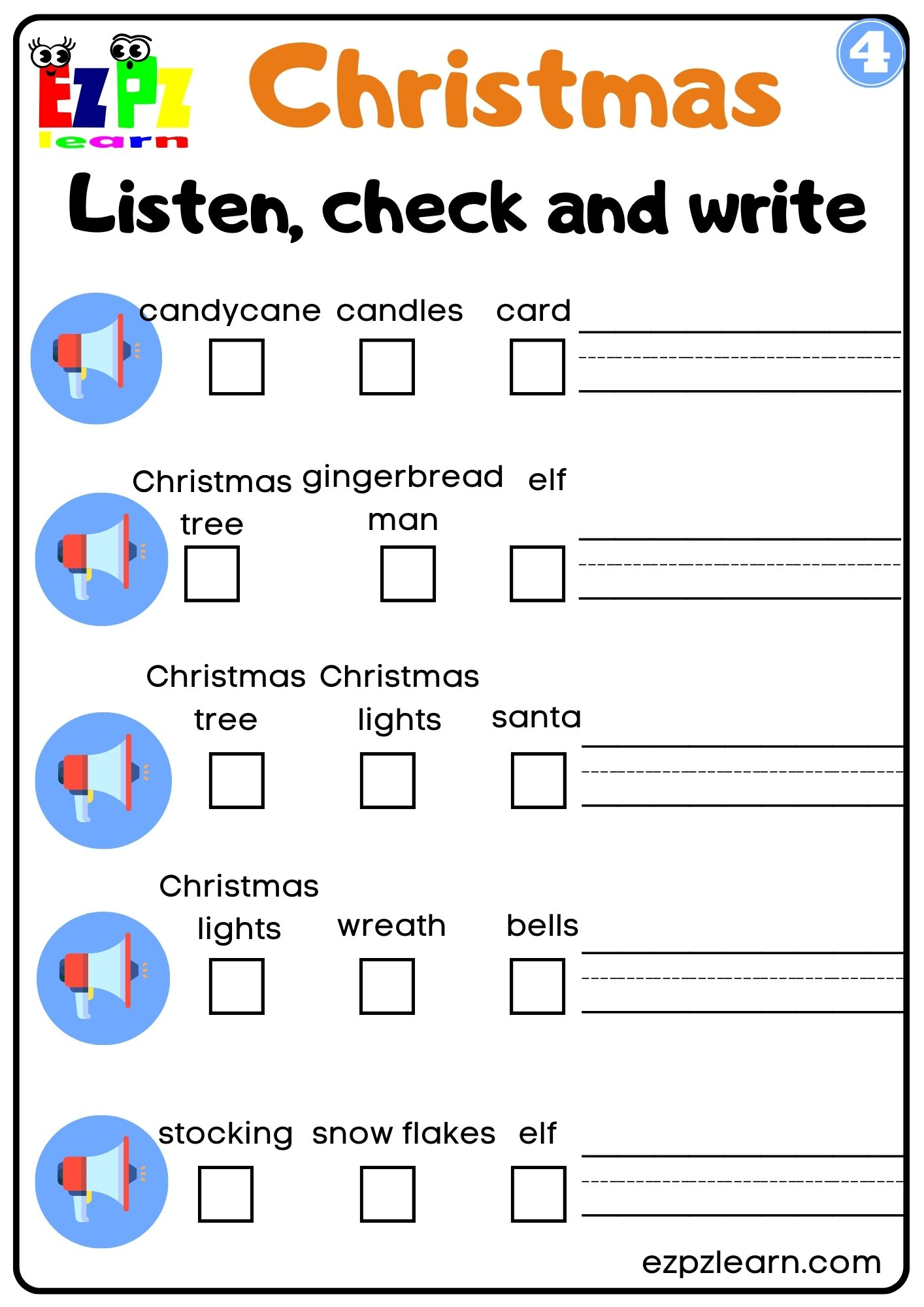 Christmas Interactive Worksheet Listen, Check And Write The Words intended for Christmas Worksheets For Esl Students