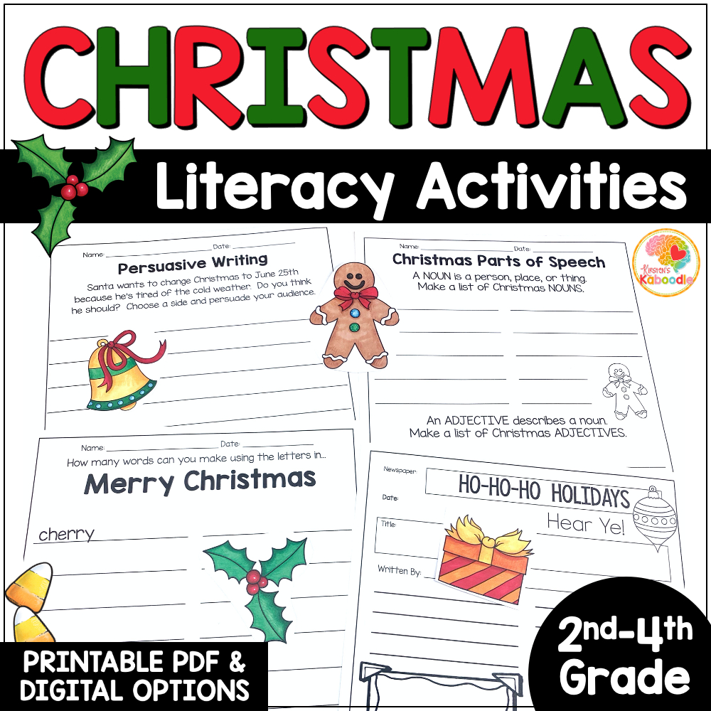 Christmas Literacy Activities: No-Prep Language Arts Worksheets in Language Arts Christmas Worksheets