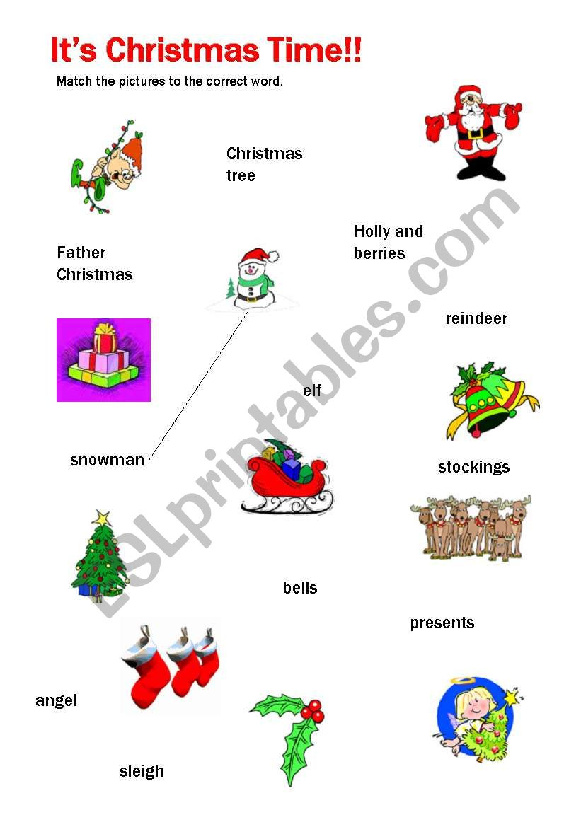 Christmas Match Up - Esl Worksheetmuppet007 in Christmas Match Up Worksheets