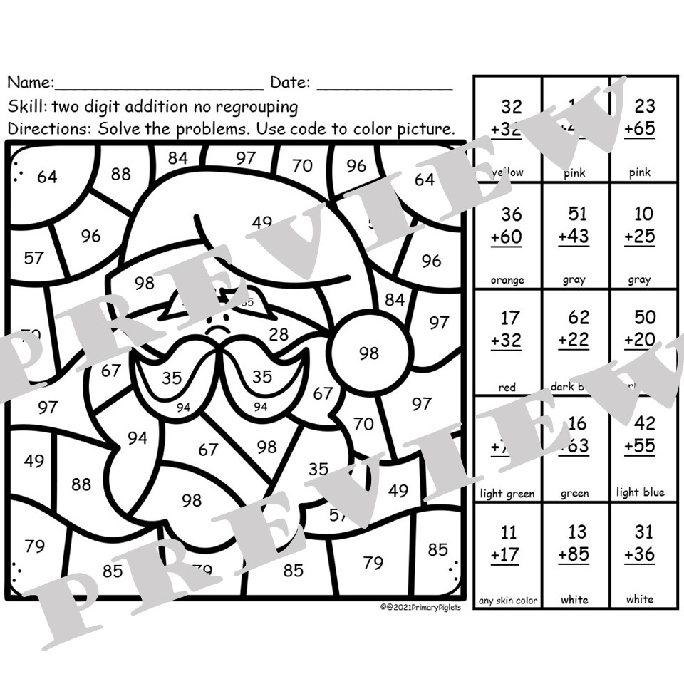 Christmas Math Coloring Pages 2 Digit Addition With Regrouping for Christmas Addition Coloring Worksheets
