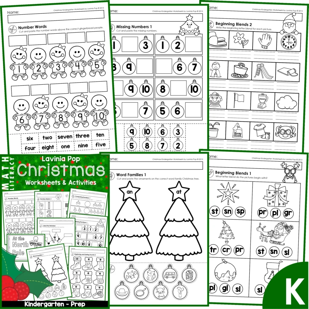 Christmas Math & Literacy Worksheets & Activities For Kindergarten throughout Free Christmas Math Worksheets For Kindergarten