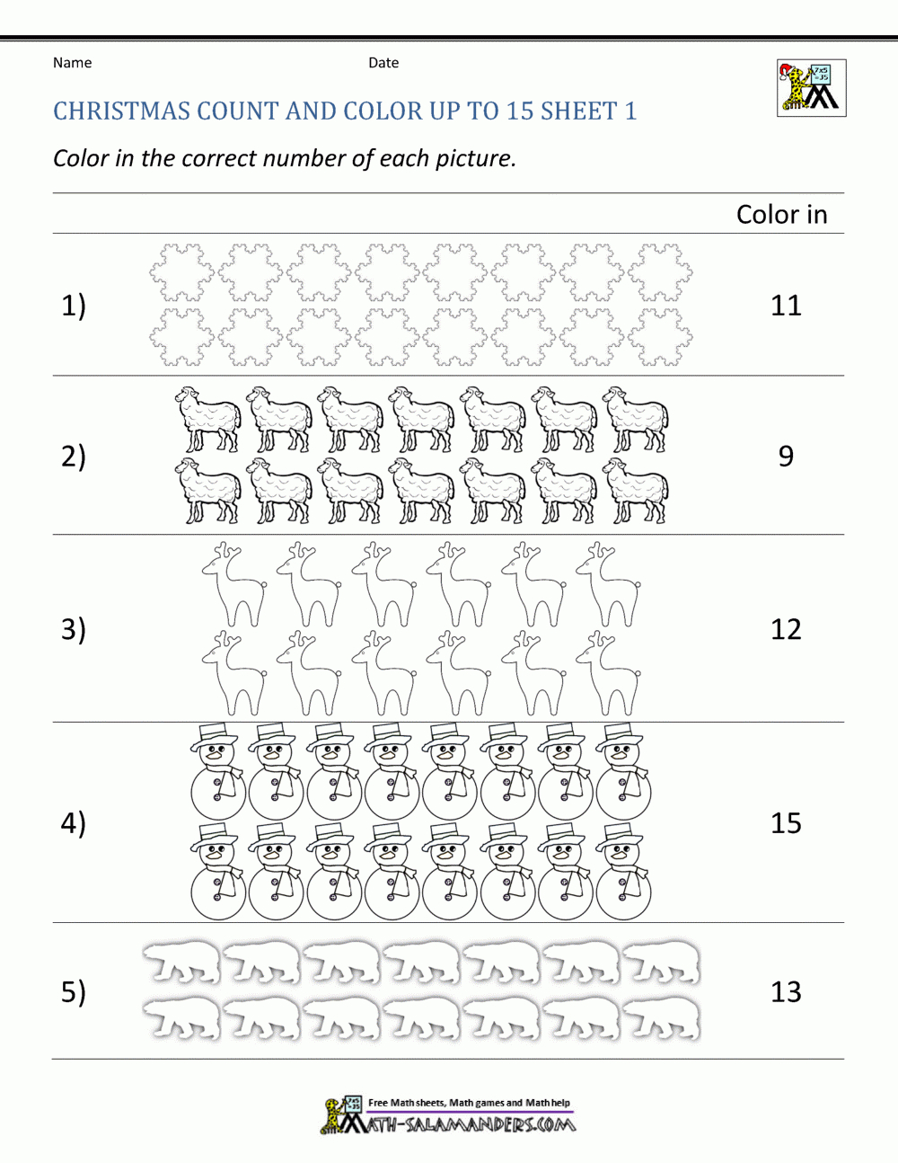 Christmas Math Worksheets For Kindergarten for Christmas Counting Worksheets For Kindergarten