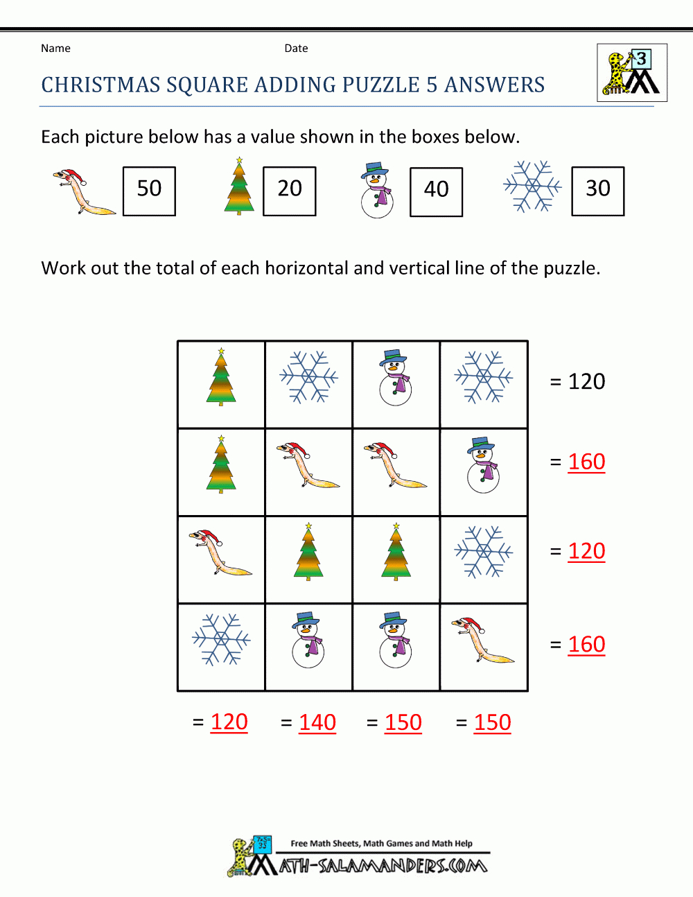 Christmas Math Worksheets within Christmas Values Worksheets Answers