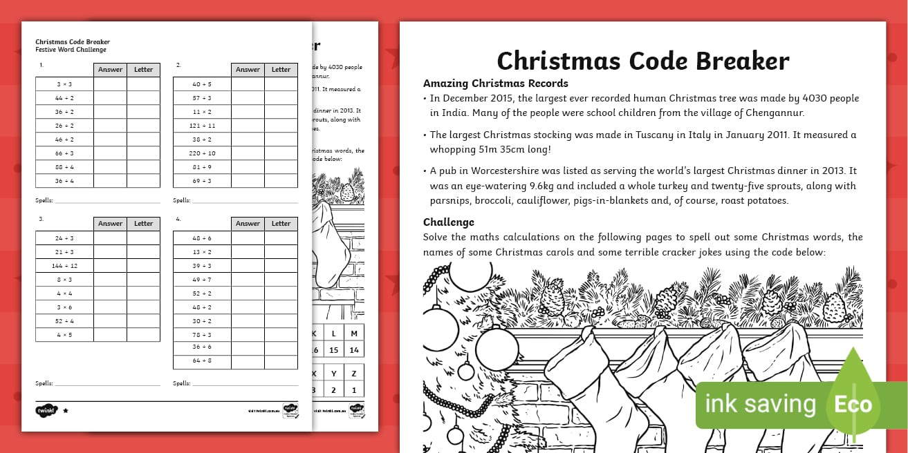 Christmas Maths Code Breaker Differentiated Worksheets for Christmas Code Breaker Worksheets