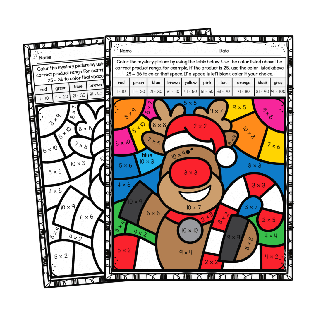 Christmas Multiplication Colornumber Worksheets - Raven Cruz with Christmas Coloring Multiplication Worksheets