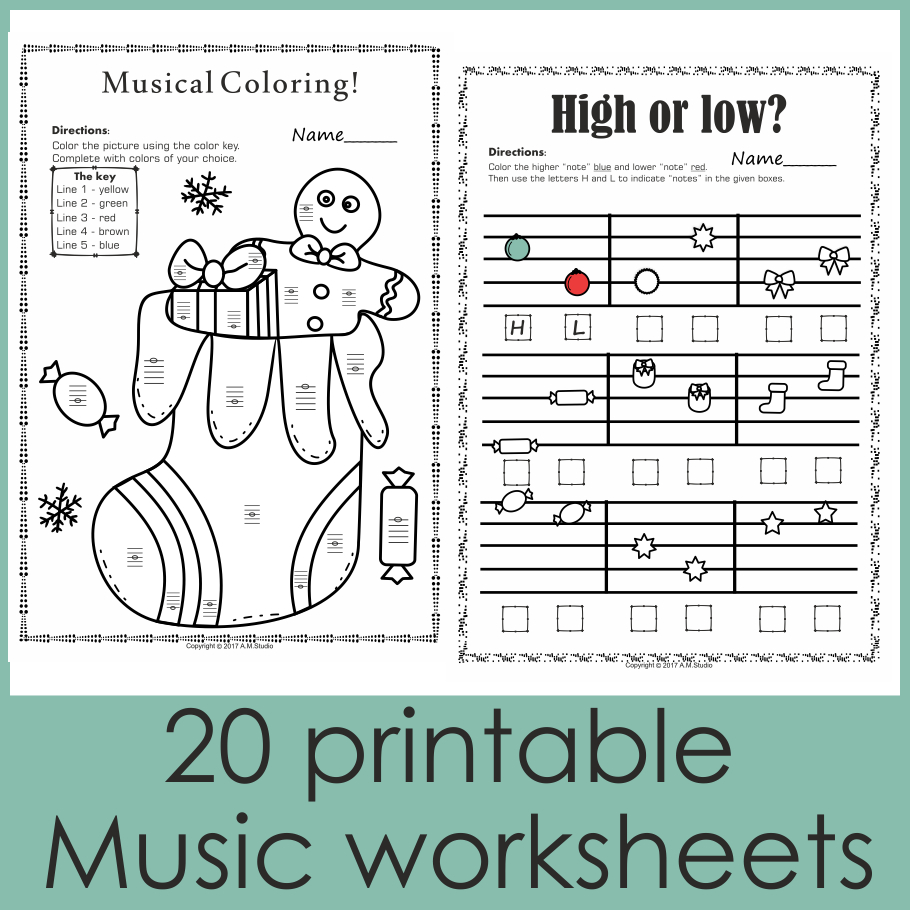 Christmas Music Worksheets {Lines-Spaces, High-Low} intended for Printable Christmas Music Worksheets