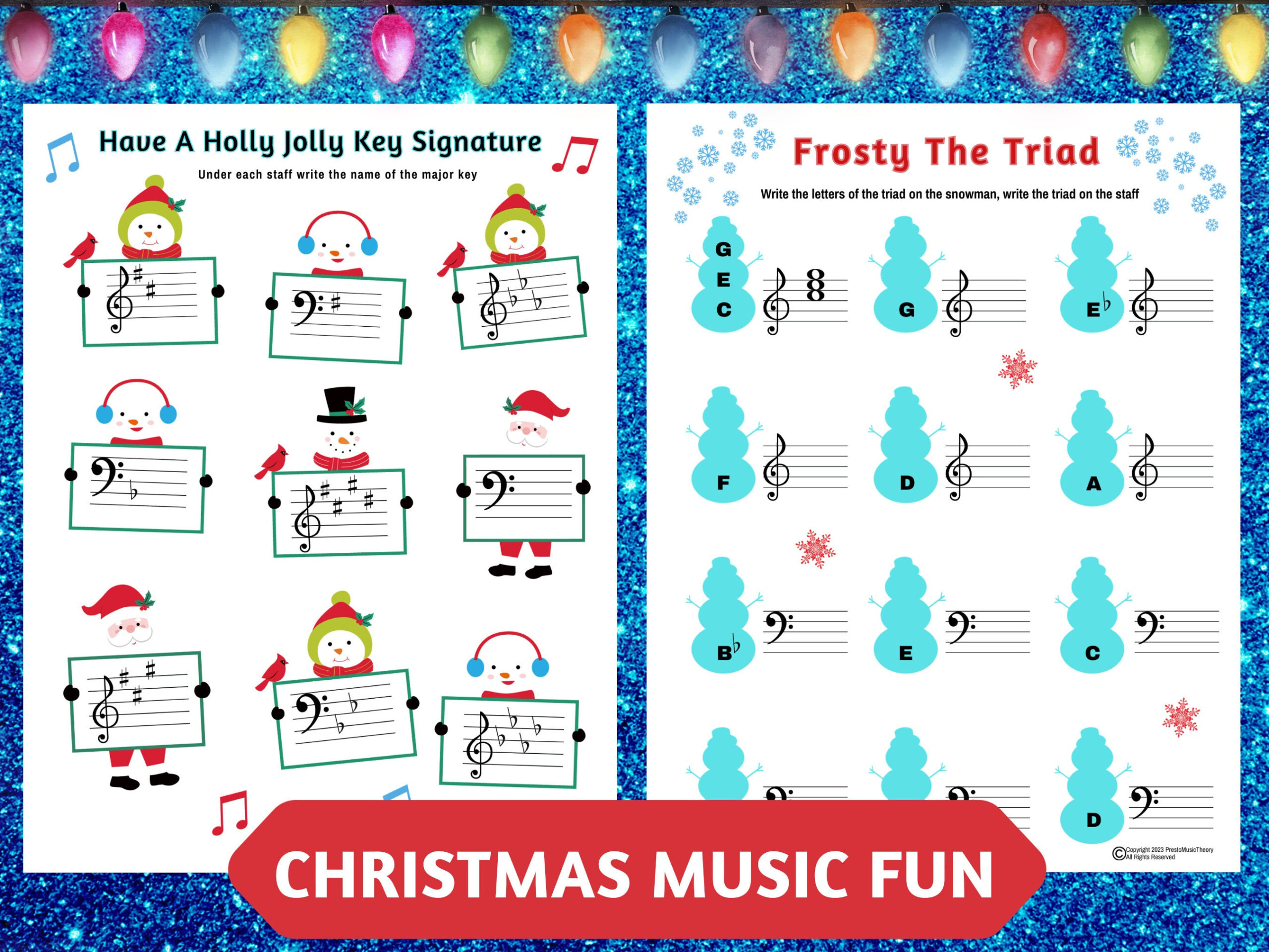 Christmas Piano Fun! Frosty The Triad & Holly Jolly Key Signatures with regard to Christmas Piano Theory Worksheets