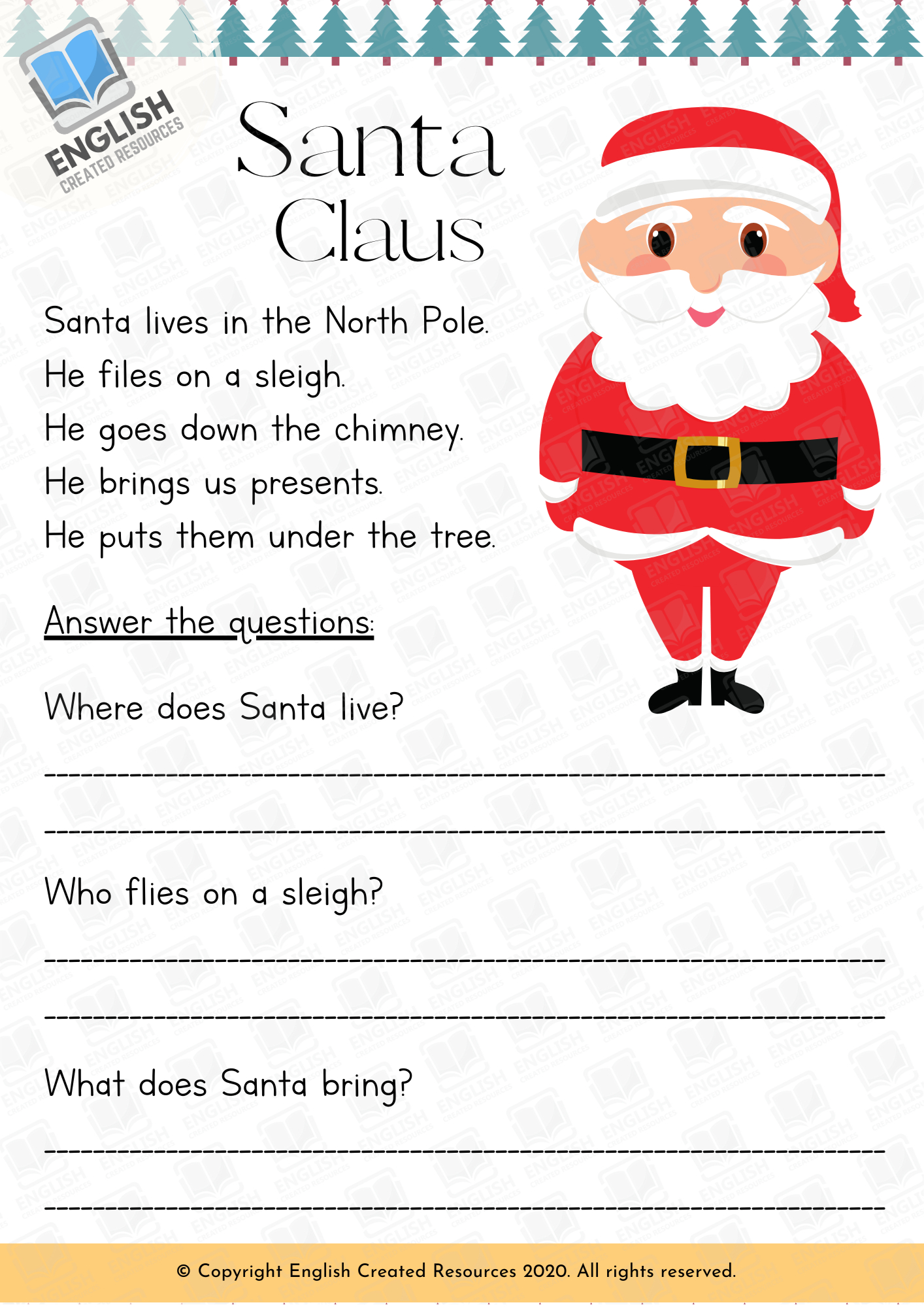 Christmas Reading Comprehension Grade 1 - English Created with regard to Christmas Comprehension Worksheets Free