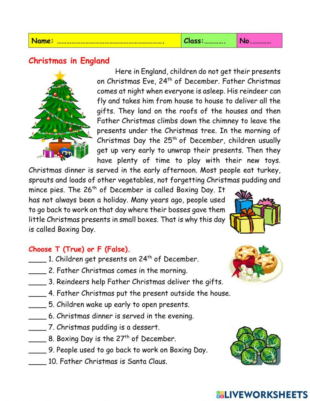 Christmas Reading Comprehension Online Exercise For - Worksheets for Free Printable Christmas Reading Comprehension Worksheets