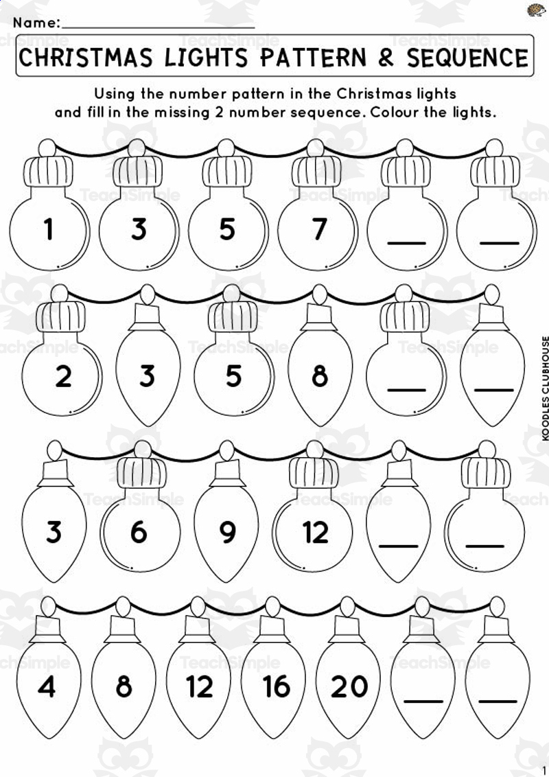 Christmas Sequence Lights Worksheets intended for Christmas Missing Number Worksheets