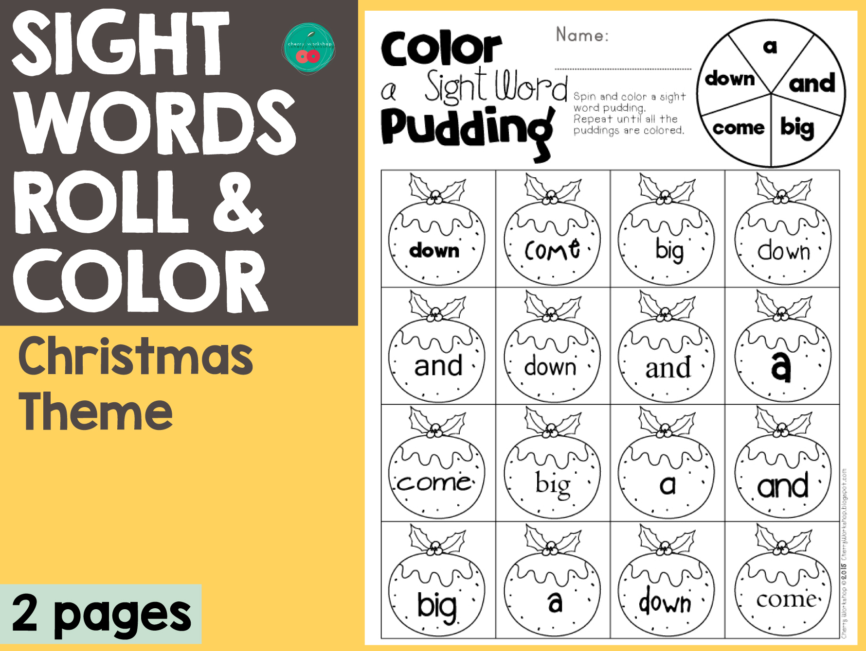 Christmas Sight Words Roll & Color with Christmas Sight Word Worksheets
