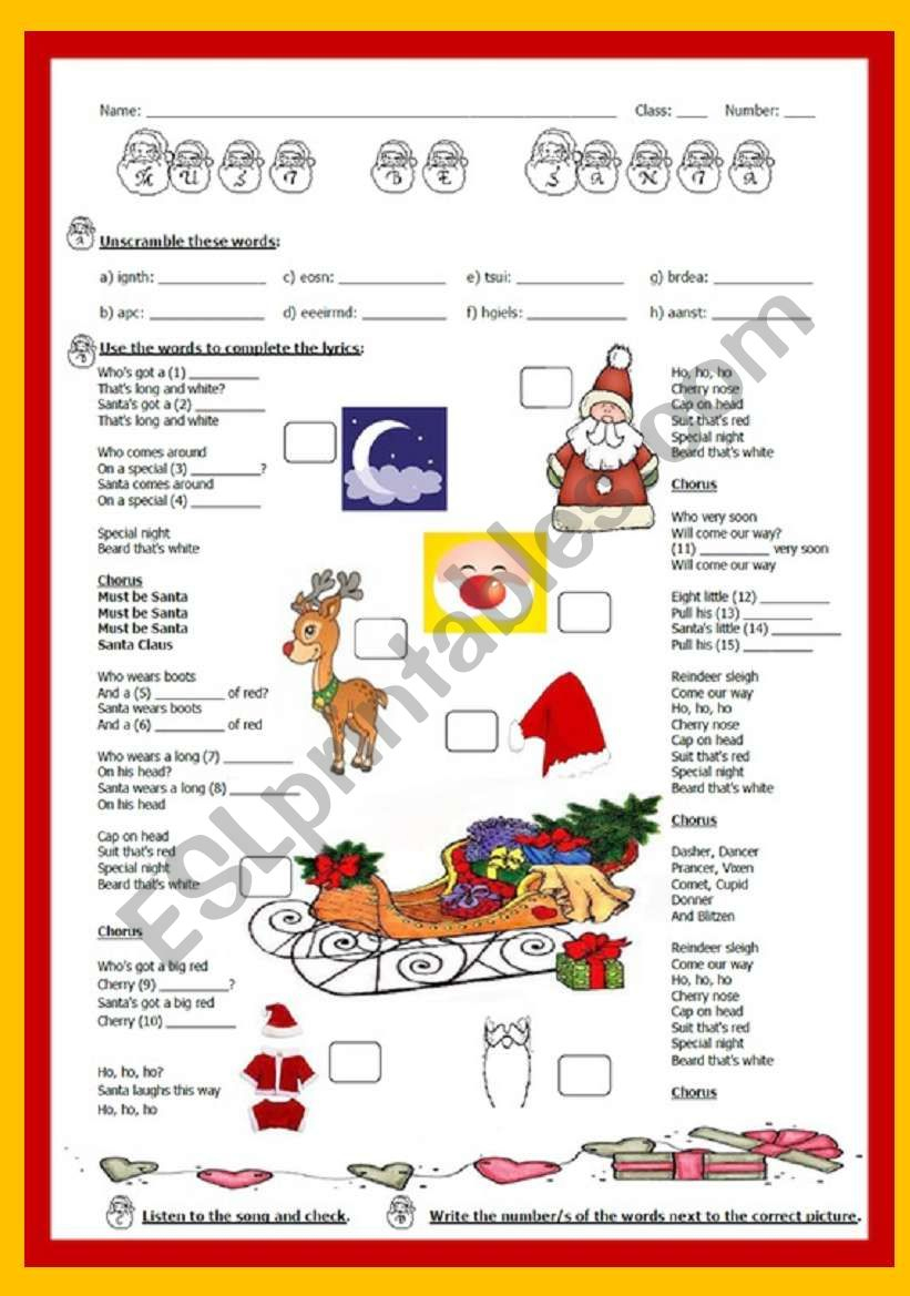 Christmas Song: Must Be Santabob Dylan - With Answer Key - Esl for Christmas Song Worksheets Answers