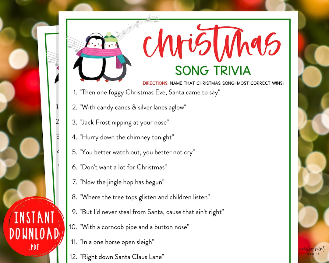 Christmas Song Trivia Game | Christmas Music Trivia Printable within Christmas Carol Trivia Worksheets