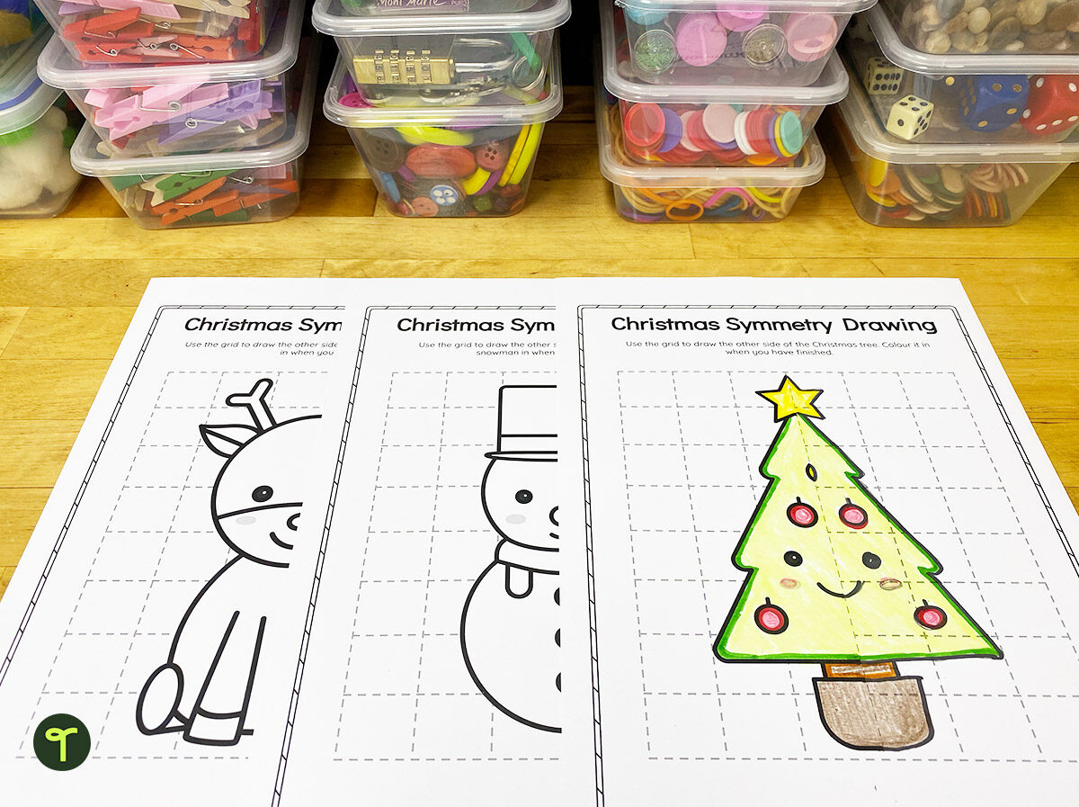 Christmas Symmetry Worksheets - Mirrored Drawing Activity | Teach for Free Christmas Symmetry Worksheets