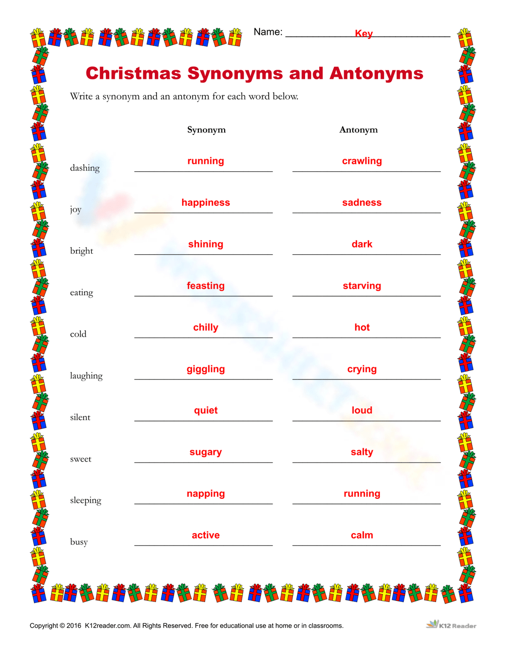 Christmas Synonyms And Antonyms Worksheet with regard to Christmas Synonyms And Antonyms Worksheets