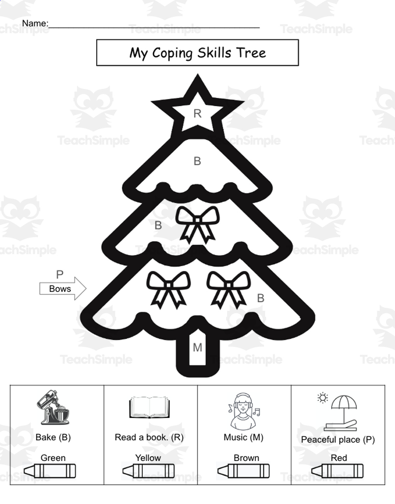 Christmas Themed Coping Skills Sel Coloring Pages regarding Coping Skills Christmas Counseling Worksheets