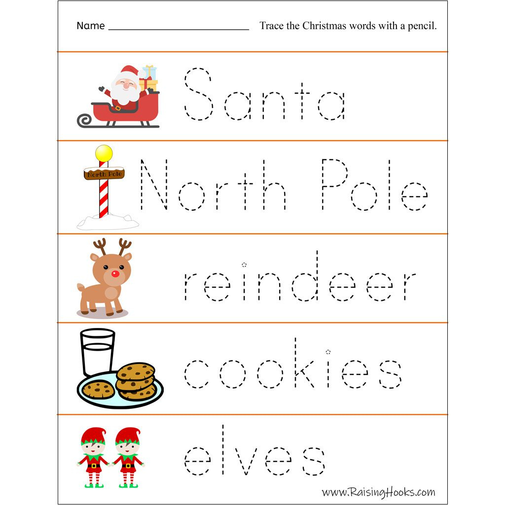 Christmas Tracing Worksheets - Raising Hooks for Christmas Words Tracing Worksheets