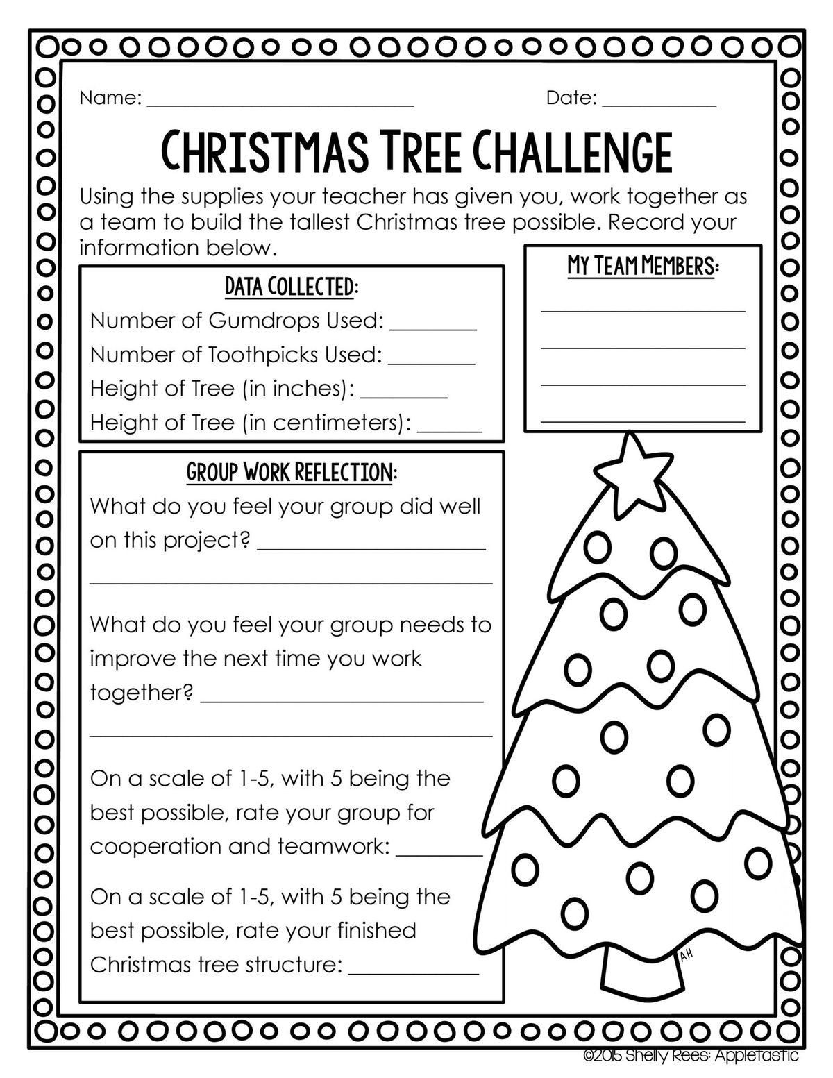 Christmas Tree Challenge Worksheet within Christmas Worksheets For High School