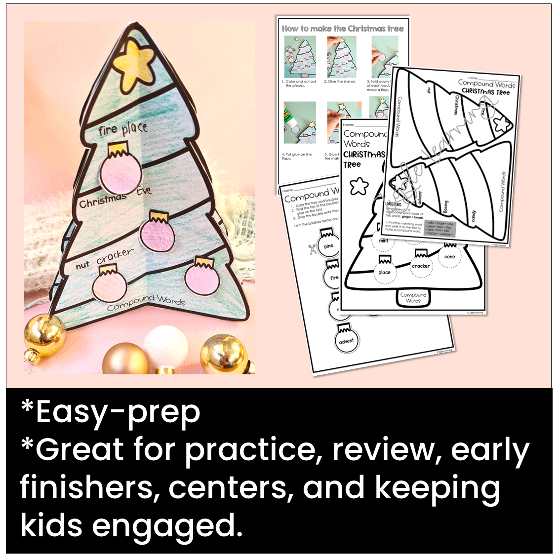 Christmas Tree Compound Words Craft Grammar Activity regarding Christmas Compound Words Worksheets
