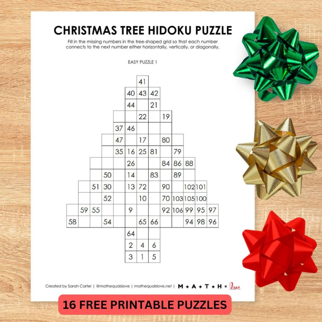 Christmas Tree Hidato Puzzles [Free Printable Pdf] regarding Writing Linear Equations Worksheets Christmas Tree Answer Key