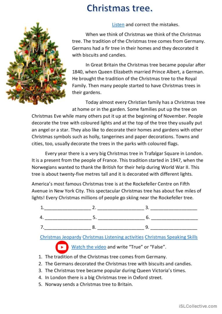 Christmas Tree. History And Traditio…: English Esl Worksheets Pdf intended for History of Christmas Worksheets