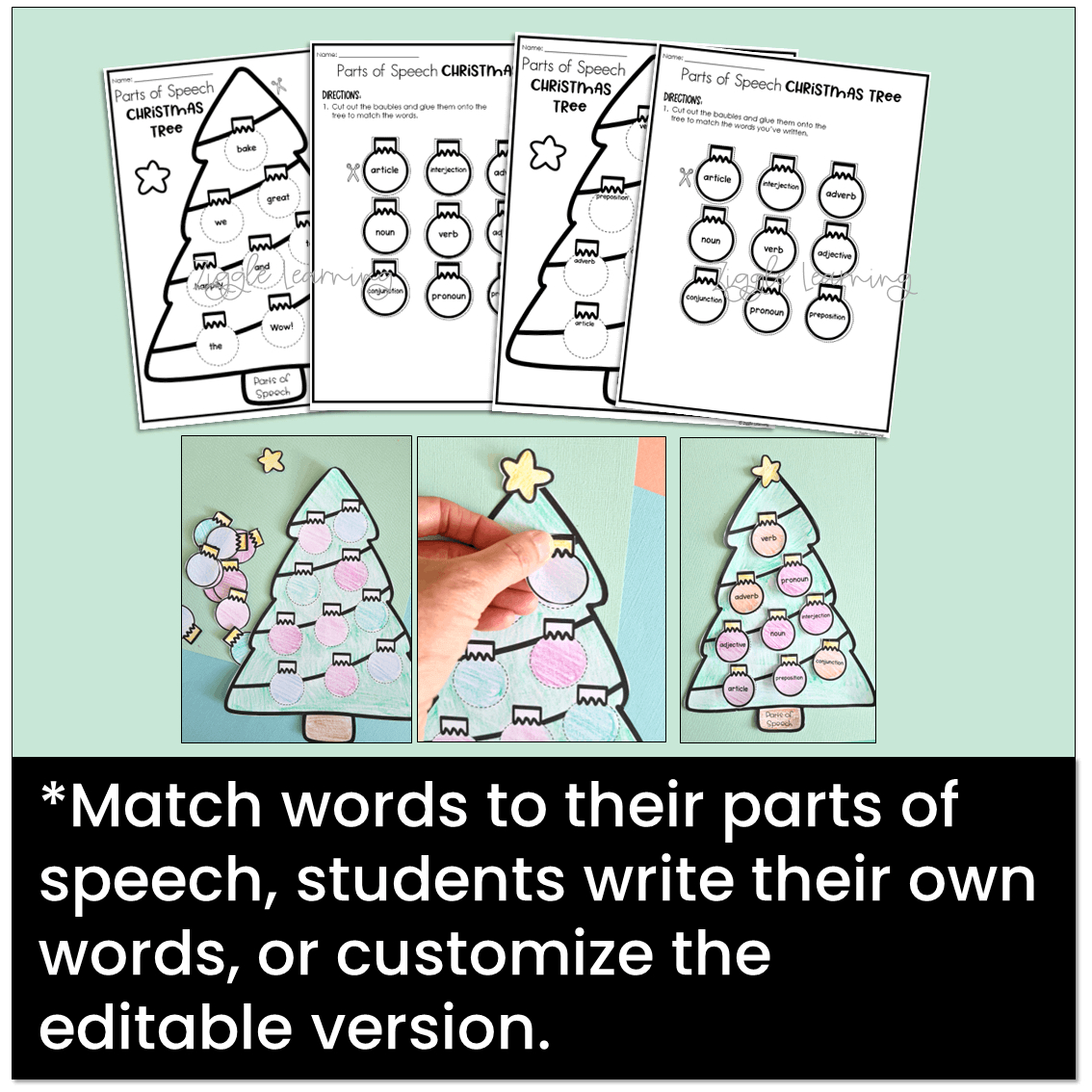 Christmas Tree Parts Of Speech Craft within Christmas Parts Of Speech Worksheets
