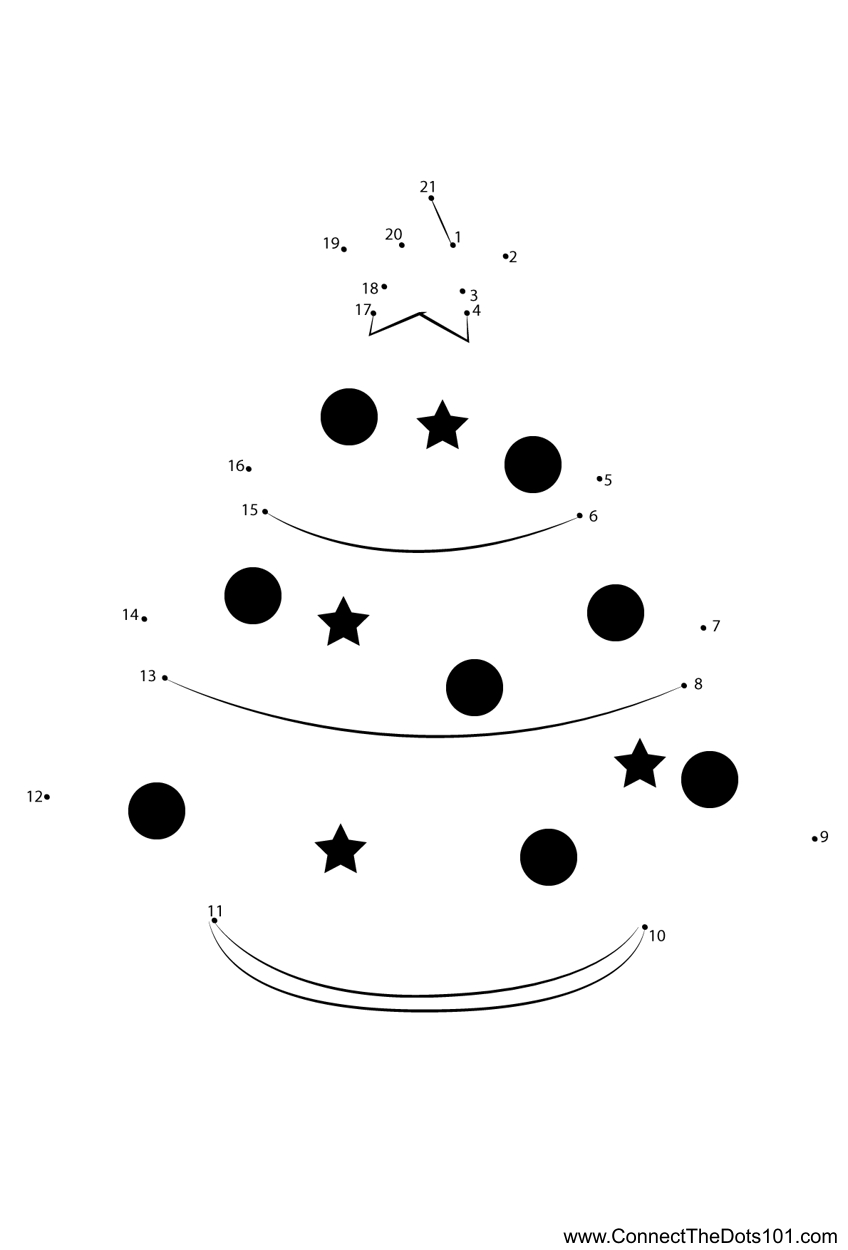 Christmas Tree Simple Dot To Dot Printable Worksheet - Connect The in Christmas Dot To Dot Worksheets